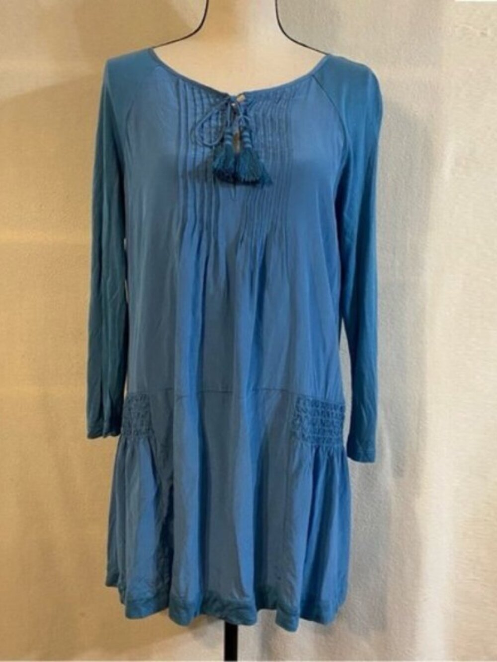 Calypso St. Barth silk modal turquoise blue Kerr drop-waist tunic dress